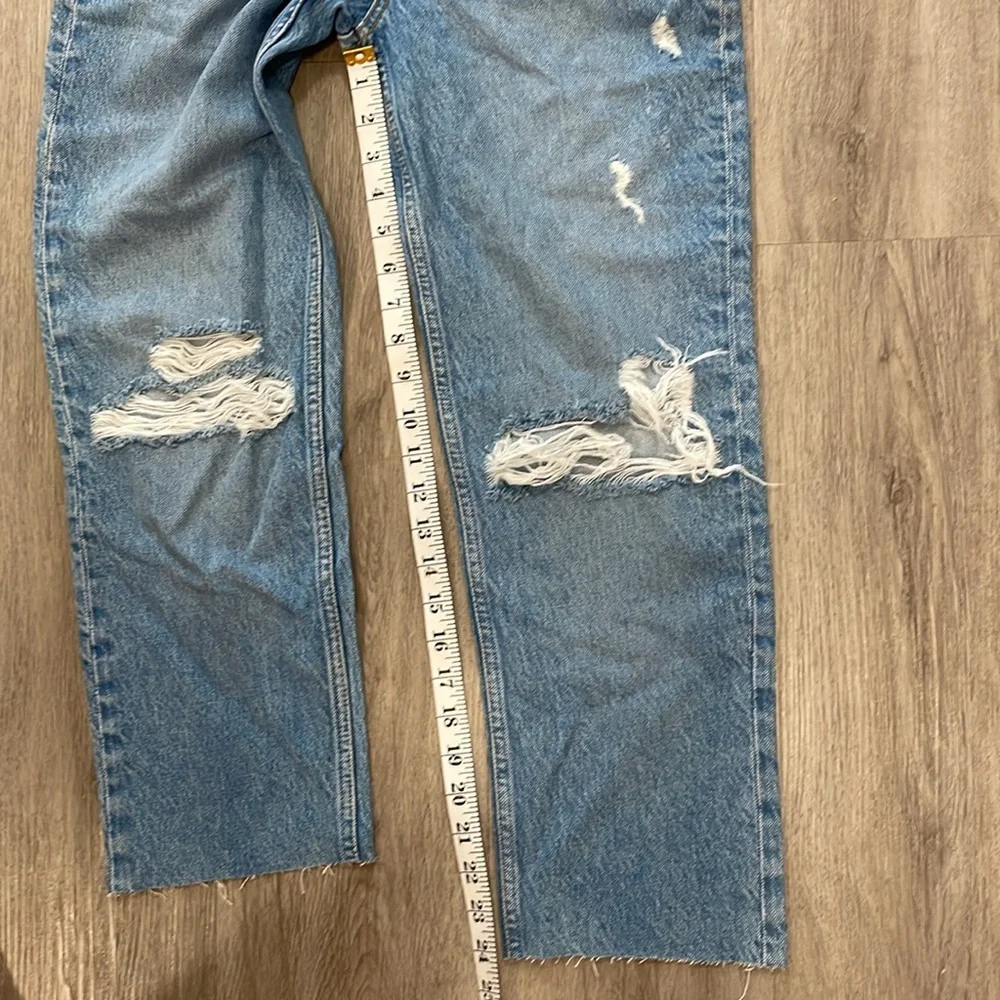 Boyish Casey Distressed Denim Straight Leg Crossover‎ Button Fly Raw Hem 25